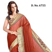 Designer brawn crape silk party wear saree