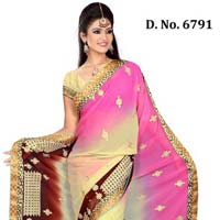 Designer cream and brawn georgette fancy saree