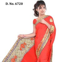 Designer orange nett handwork saree