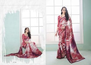 Radhika fibers brawn and white priinted crepe silk saree with blause