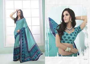 Fibers Dark Cyan Color Printed Crepe Silk Saree