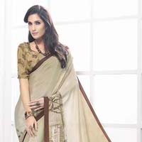 Radhika fibers dark khaki color printed crepe silk saree with blause