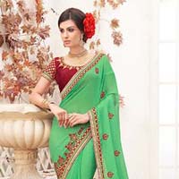 Radhika fibers green color fancy designer georgette saree with blause