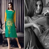 Radhika fibers green color viscose rayon designer kurti