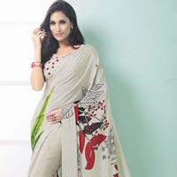 White Color Printed Crepe Silk Saree