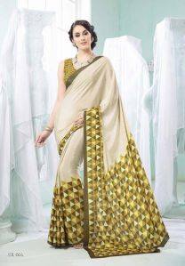 Radhika fibers olive and beige color crape silk saree with blause