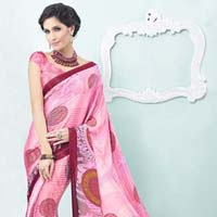 Radhika fibers pink color printed crepe silk saree with blause