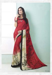 Fibers Red Color Printed Crepe Silk Saree