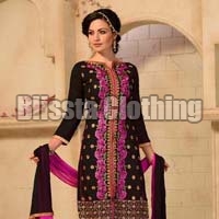 Black & Pink Chanderi Embroidered Suit