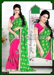 Embroidered Green Party Wear Saree