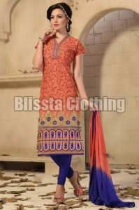 Orange Chanderi Embroidered Suit