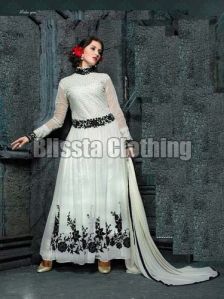 White Net Anarkali Suit