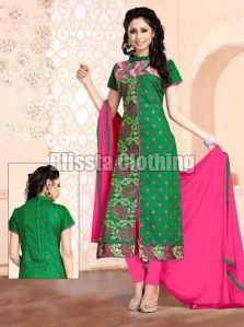 Green Embroidered Dress Material