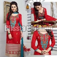 Red Embroidered Chudidar Suit