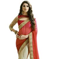 Designer half-half saree in net and chiffon with sari blouse