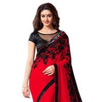 Georgette Floral Embroidery Red Saree