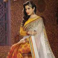 Latest Stylish georgette designer saree with yellow color - 9477