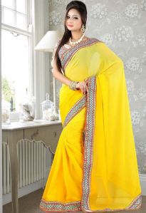 Latest Stylish georgette designer saree with Yellow color - 9216A