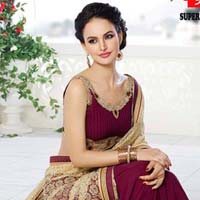 Georgette Designer Saree with Maroon Color