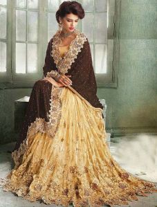 Latest Stylish satin designer saree with gold color - 9436