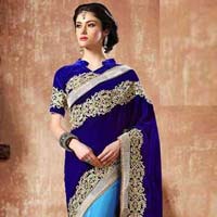 Velvet Designer Saree with Blue Color