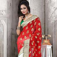 viscose Designer Saree with White and Red Color