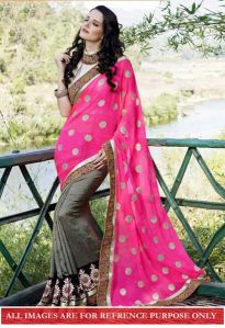 Stylish georgette designer saree with Back and pink  color - 9219