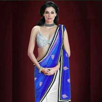 Stylish georgette designer saree with White and Blue color - 9164B