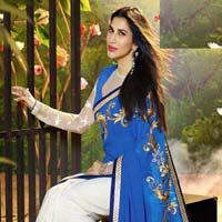 Stylish georgette designer saree with White and Blue color - 9426