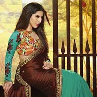 jacquard Designer Saree with Green and Coffee Color