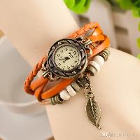 Orange Watch With Leaf Charm
