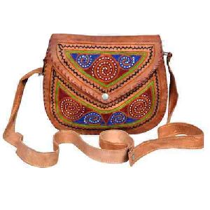 Ladies Leather Embroidered Sling Bags