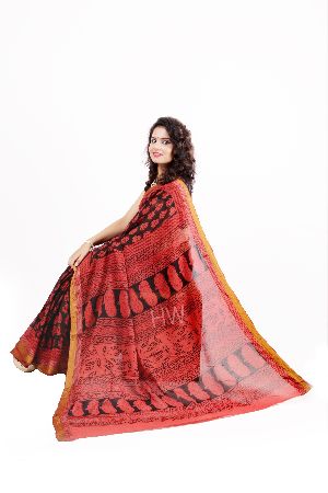 Vegetable Dyed Bagh Hand Printed Sarees