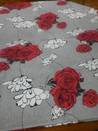 Plain  Floral With Red Roses Poly Cotton  Bedsheet Print Fabrics
