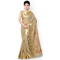 Varkala Cream Pure Khadi Silk Zari  Resham Thread weaved leaves Pal