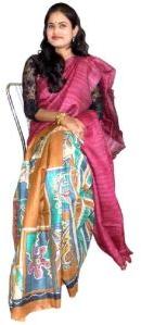 Multi Colored Tussar Silk Saree