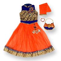 Party Ethnic Gown Dress for Girls with Bracelet and Purse