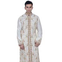 White Benarasi Silk Embroidered Kurta Pyjama