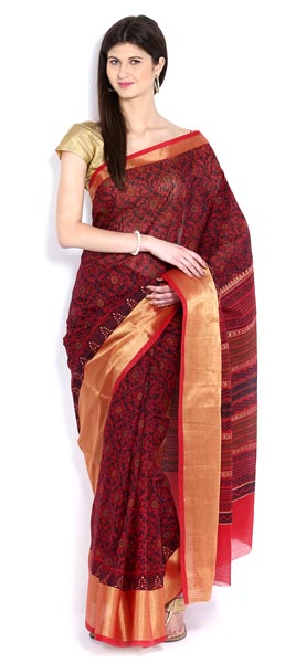 Printed Zari Border Gadwal Sarees