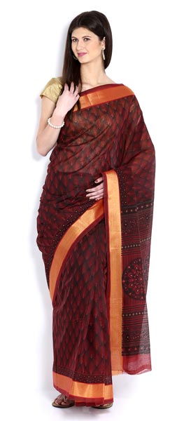 Printed Zari Border Gadwal Sarees