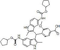 4-[Bis-(5-cyclopentyloxycarbonylamino-l-methyl indol-3-y1)-methyl] - 3-methoxy-benzoic acid