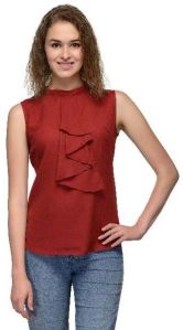 Maroon Frill Women Tops