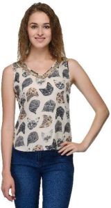 V Neck Cat Print Women Tops