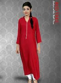 Ladies Red Cotton Full Sleeves Kurti