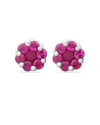 STERLING SILVER & SYNTHETIC RUBY FLORAL STUDS
