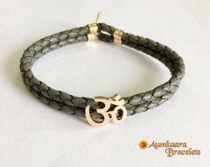 men Aum Gold charm Leather Bracelet