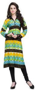 Green Printed Long Viscose Stitched Kurti