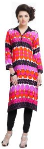 Pink Coloured Viscose Stitched Printed Kurti