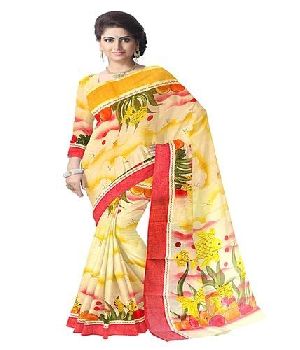 Bengal Cotton Designer Saree With Applique Work And Hand Painted