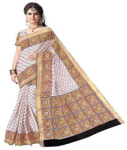 Kerala Cotton White Base Designer Saree